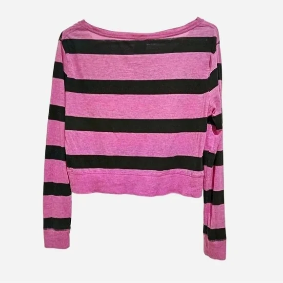 Victoria's Secret PINK Purple Black Stripe Long Sleeve Tee T Goth Alt Y2K 90's - Picture 9 of 11